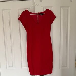 Lulu's Bold Red V-Neck Cap-Sleeve Sheath Dress